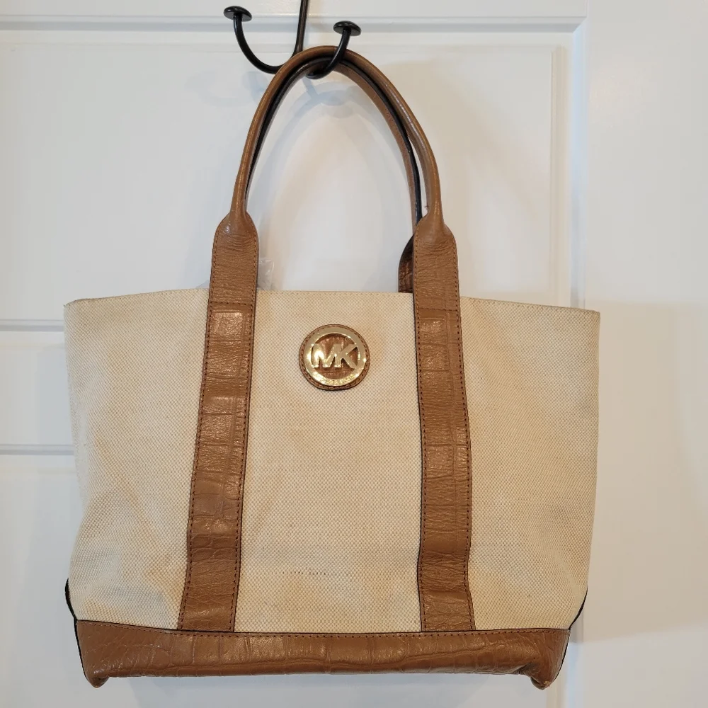 MICHAEL KORS CANVAS CROC EMBOSSED LEATHER TOTE 12
